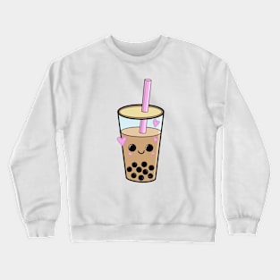 Kawaii face boba milk tea/bubble tea with hearts Crewneck Sweatshirt